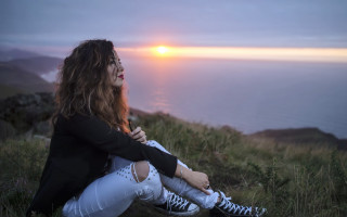 Sunset hill water blonde jacket - the background and a body of water free wallpaper