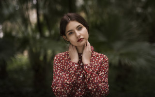 Woman red shirt woods portrait - barbizon school free wallpaper for desktop