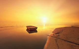 Boat shore lake sunset sky - sunrise time free wallpaper