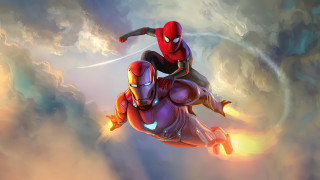 Spiderman ironman flying clouds dusk - a scene free wallpaper
