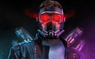 Man gasmask two guns redlight - shock art free wallpaper
