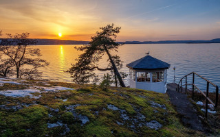 Gazebo hill lake sunset tree - a gazebo free wallpaper