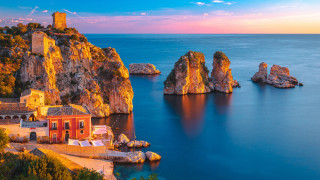 Cliff village castle autumn ocean - the cliff free wallpaper