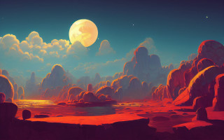 Moon rocks water landscape fantasy - anton fadeev free wallpaper