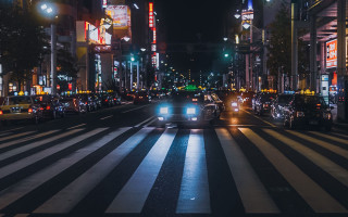 Cyberpunk car street night neon - traffic free wallpaper for desktop