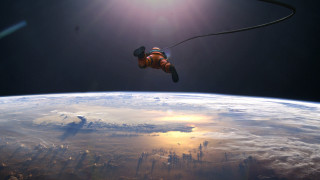 Man red suit space earth - a hook free wallpaper