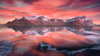 Mountain range pink sky reflection - mystical free wallpaper