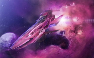 Space ship purple pink stars - star and planets free wallpaper
