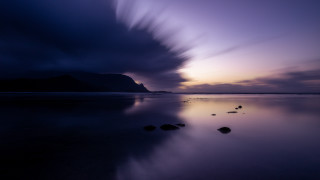 Dark sky cloud water rocks - long exposure free wallpaper