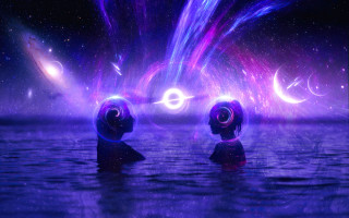 Psychedelic water purple sky stars - chris moore free wallpaper