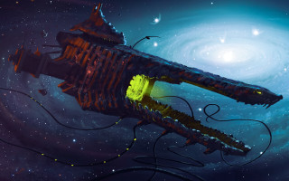 Space station galaxy spiral bright - yellow light free wallpaper