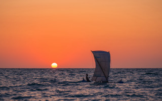Sailboat ocean sunset moon cloud 2 - a sailboat free wallpaper