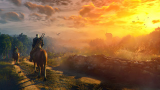 Man horse woman forest sunset - game art free wallpaper
