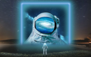 Space station blue light hologram - affinity photo free wallpaper