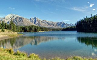 Lake mountains trees sky clouds 24 - mountain and trees free wallpaper