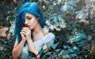 Blue hair woman underwater bush - a bush free wallpaper