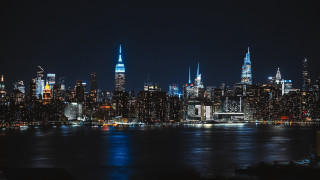 City skyline night blue lights 2 - blue light free wallpaper for desktop