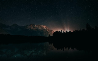 Night sky stars mountain lake 2 - star and a mountain range in the background free wallpaper