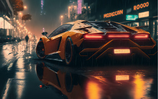 Yellow sports car rainy night - cinematic 4k wallpaper free wallpaper