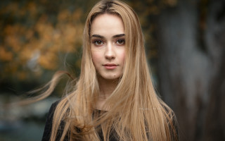 Blonde woman tree portrait bokeh - long blonde hair free wallpaper