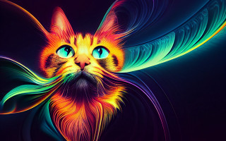 Psychedelic cat feather glowing eyes - psychedelic free wallpaper for desktop