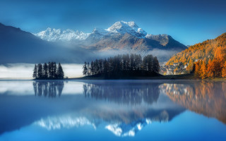 Lake mountains trees blue sky 50 - mountain and trees free wallpaper
