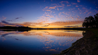 Sunset lake clouds trees dusk - a sunset over a lake free wallpaper for desktop