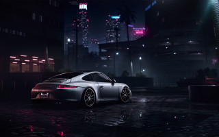 Silver car night city lights 2 - a dark city free wallpaper