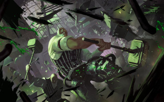 Muscular man hammer pickaxe green - darek zabrocki free wallpaper