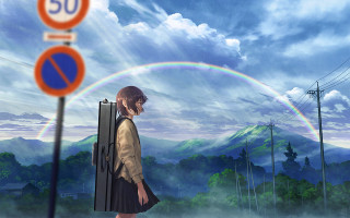 Woman rainbow beach sky flare - cloud and a rainbow free wallpaper