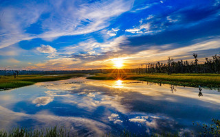 Sunset river clouds shore bridge - charles ragland bunnell free wallpaper