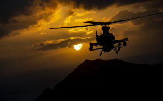 Helicopter sunset clouds cityscape mountain - a helicopter free wallpaper for desktop