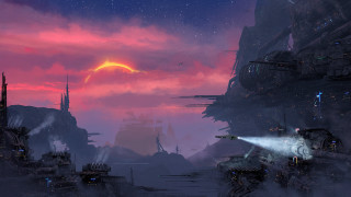 Futuristic city red sun clouds - a futuristic city free wallpaper