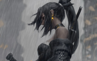 Woman rain cyberpunk cat sword - bayard wu free wallpaper