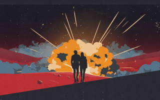 Explosion stars smoke couple space - a couple walking free wallpaper