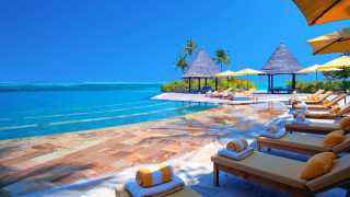 Beach resort pool lounge chairs 2 - unreal free wallpaper