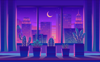 City view cactus night surreal - surreal free wallpaper