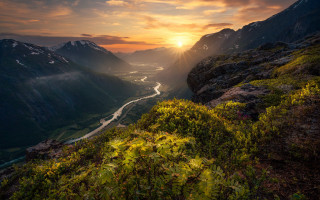 Valley river mountains sunset nature - a view of a valley free wallpaper