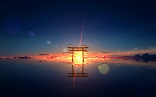 Sunset tower water sky clouds - a sunset free wallpaper