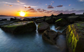 Sunset rocky beach mossy waters - mossy free wallpaper