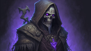 Demonic skeleton purple eyes hood - a purple light free wallpaper