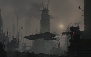 Futuristic city ship smoke military - darek zabrocki free wallpaper for desktop