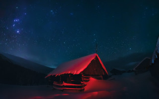Cabin snow night sky stars 2 - the roof free wallpaper