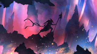 Cave man spear demon fantasy - his back and a demon free wallpaper