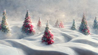 Snowy christmas landscape misty tree - mist free wallpaper