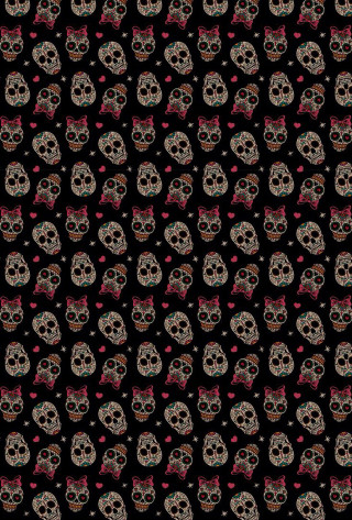 Black background skulls bows pattern - a red bow tie free wallpaper