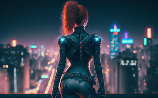 Futuristic suit cyberpunk city night - futuristic suit free wallpaper