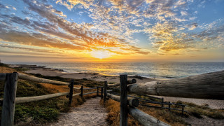 Wooden fence beach sunset tree - a wooden fence free wallpaper