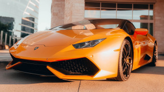 Yellow sports car building large 2 - a large window free wallpaper