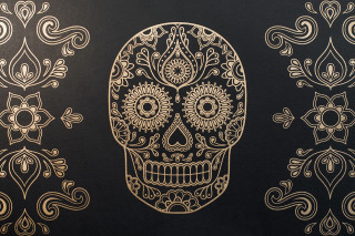 Gold black sugar skull ornate - a gold free wallpaper